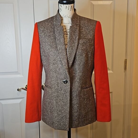Cremieux Blazer Arabella Colorblock Tweed Jacket Unique Red Size 10 - Picture 3 of 10